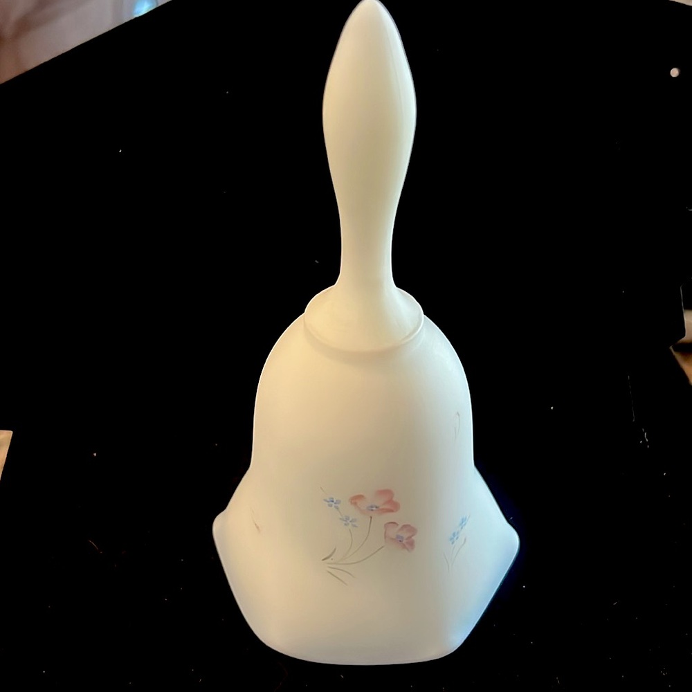Vintage Fenton Satin Meadow Blooms Handpainted Glass Hand Bell hand painted